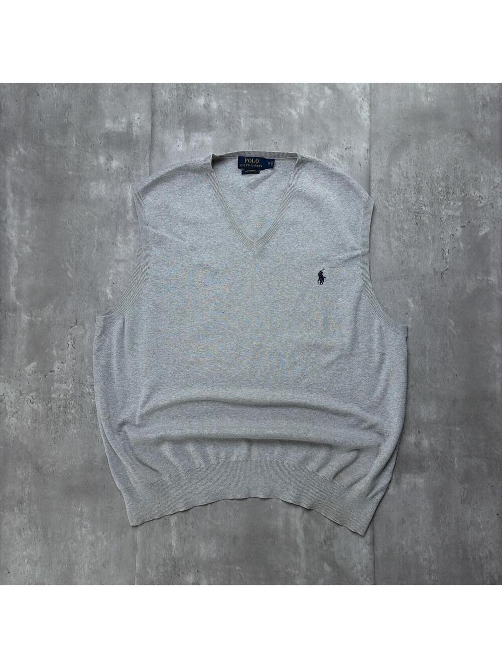 Y2K Grey Polo Ralph Lauren Pima Cotton Knit Vest